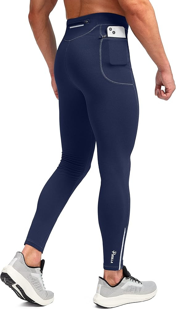 Pudolla Men's Thermal Running Tights with 3 Zipper Pockets Workout Compression Leggings Cycling P... | Amazon (US)