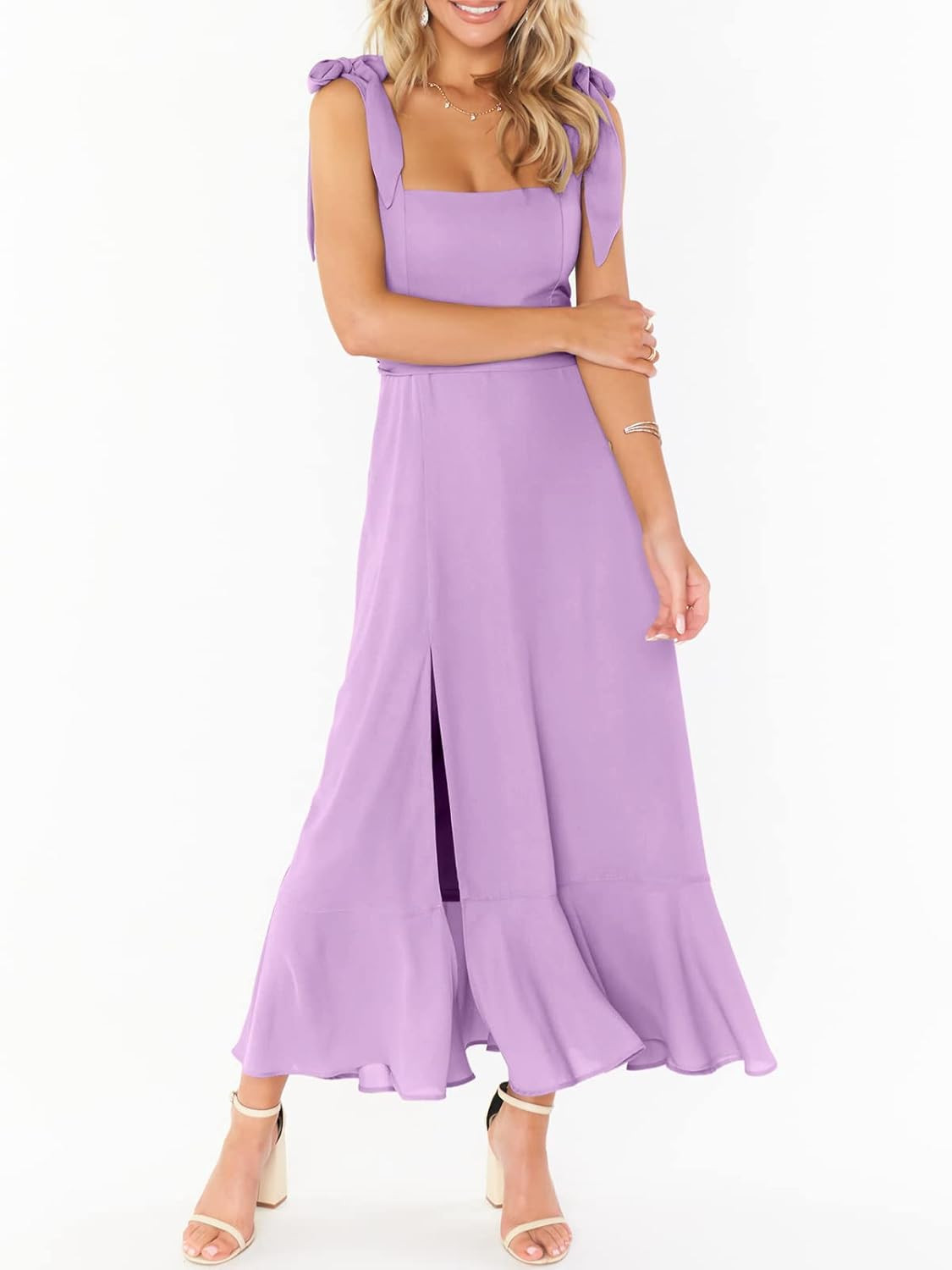 ANRABESS Women's Elegant Bridesmaid Dresses Square Neck Ruffle Split Midi Formal Dress for Weddin... | Amazon (US)