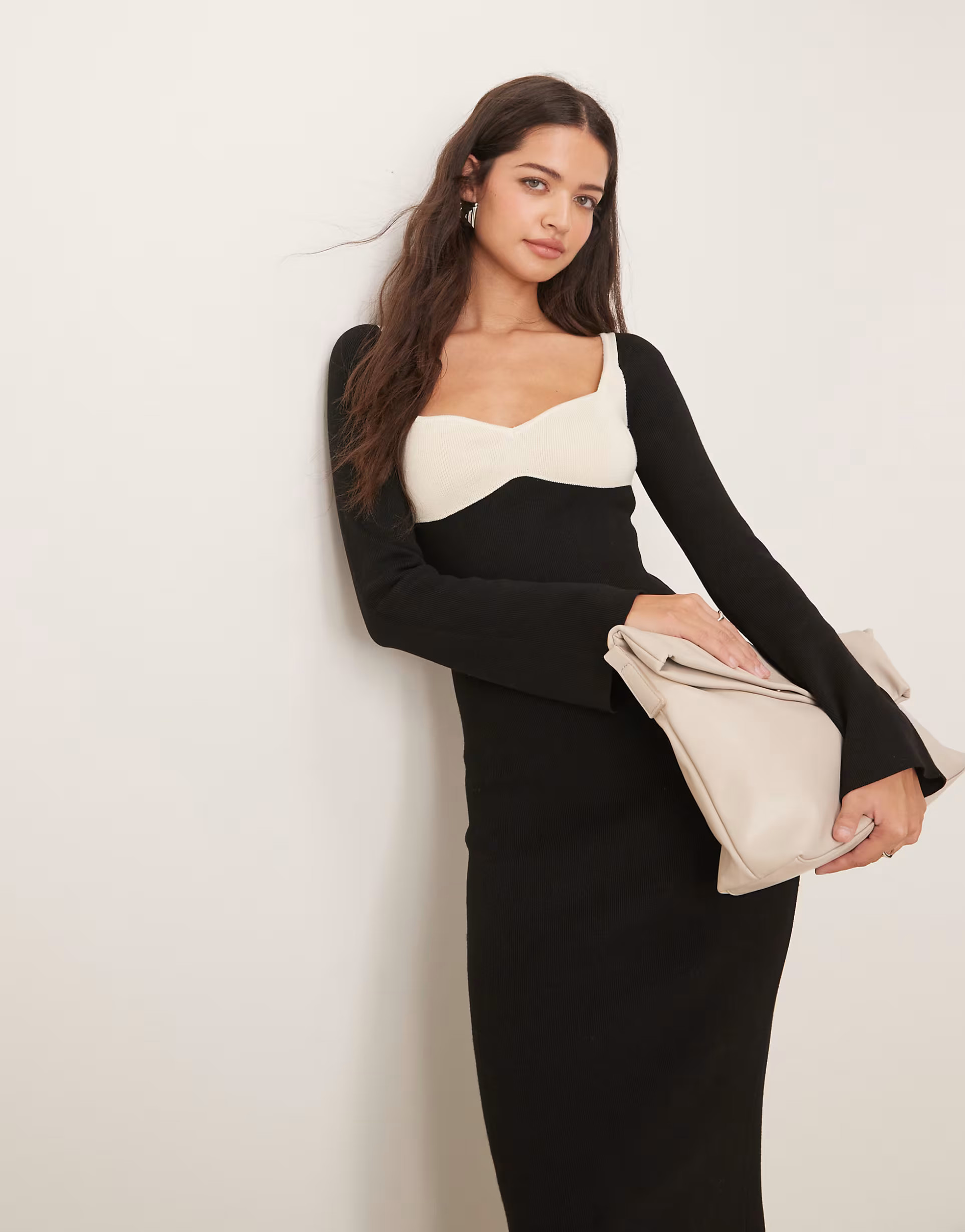 Pretty Lavish contrast knit maxi dress in black | ASOS (Global)