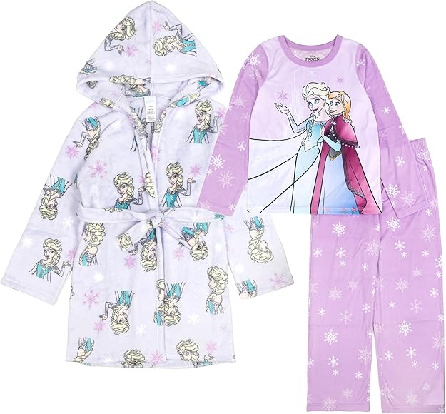 Disney Girls' 3-Piece Bathrobe & Loose-fit Pajama Set, Soft & Cute for Kids | Amazon (US)