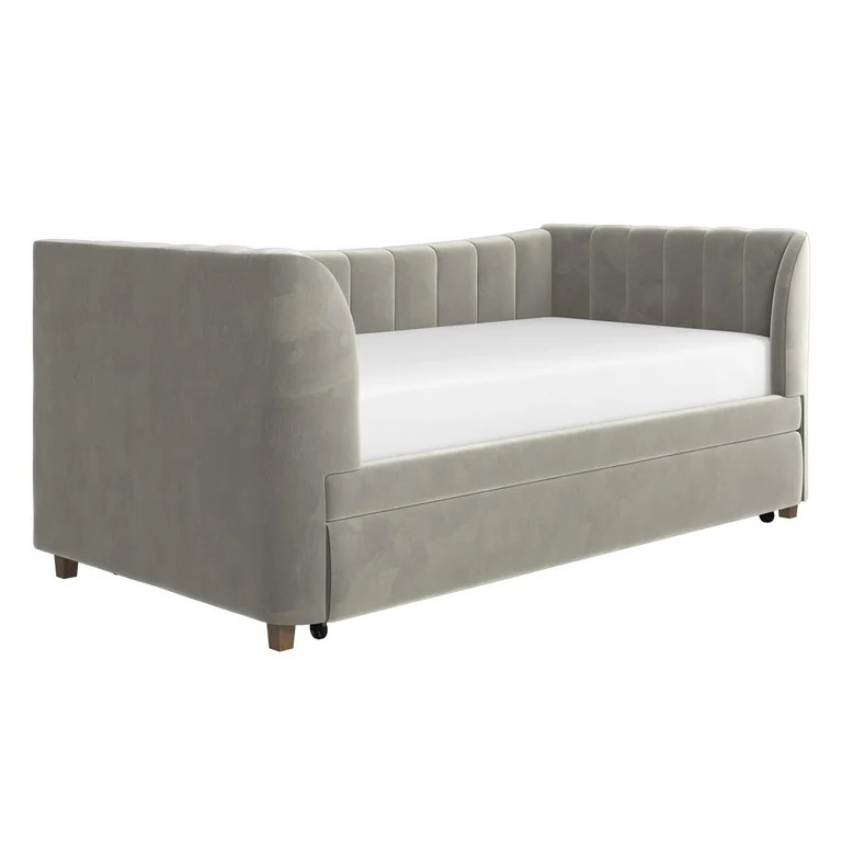 Little Seeds Valentina Kids' Twin Upholstered Daybed with Trundle, Gray Velvet | Walmart (US)