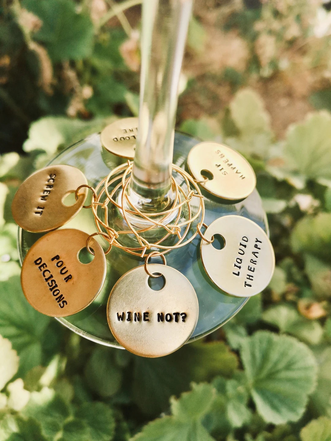 Funny Wine Glass Charms Set of 6 1 Hand Stamped Brass - Etsy | Etsy (US)