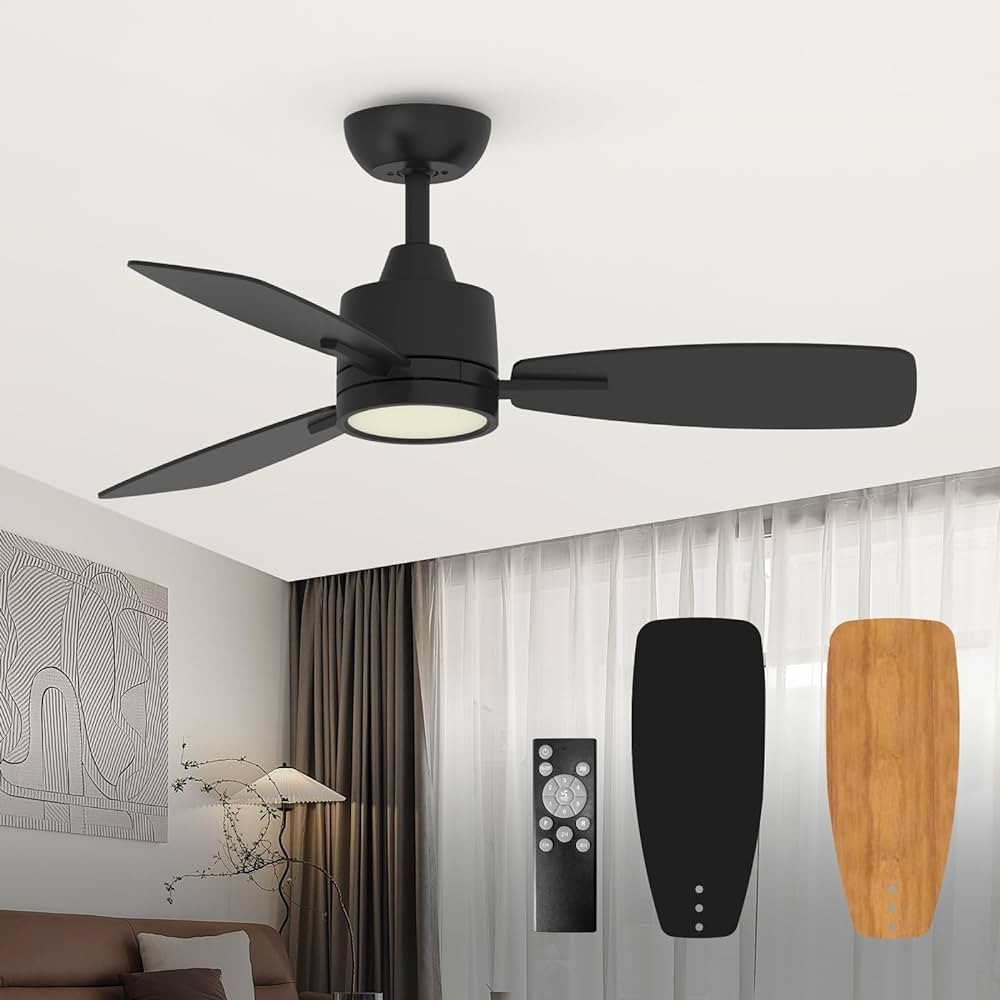 TALOYA 42 Inch Black Ceiling Fans with Lights Led Remote Control Flush Mount Low Profile for Bedr... | Amazon (US)