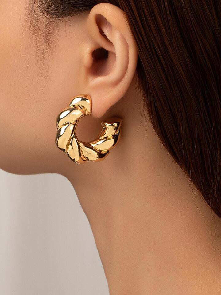 1pair Fashion Twist Design Cuff Hoop Earrings For Women For Daily Decoration | SHEIN
