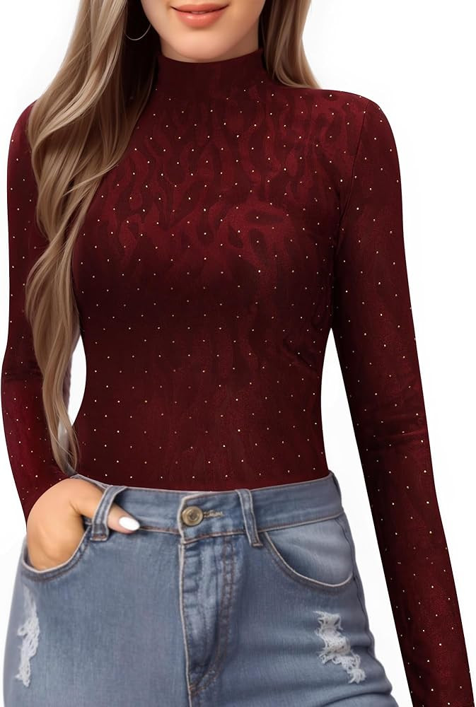 MANGOPOP Women's Mock Turtle Neck Slim Fit Long Sleeve Shirts Fall Fashion Tight Tops Basic Tee W... | Amazon (US)