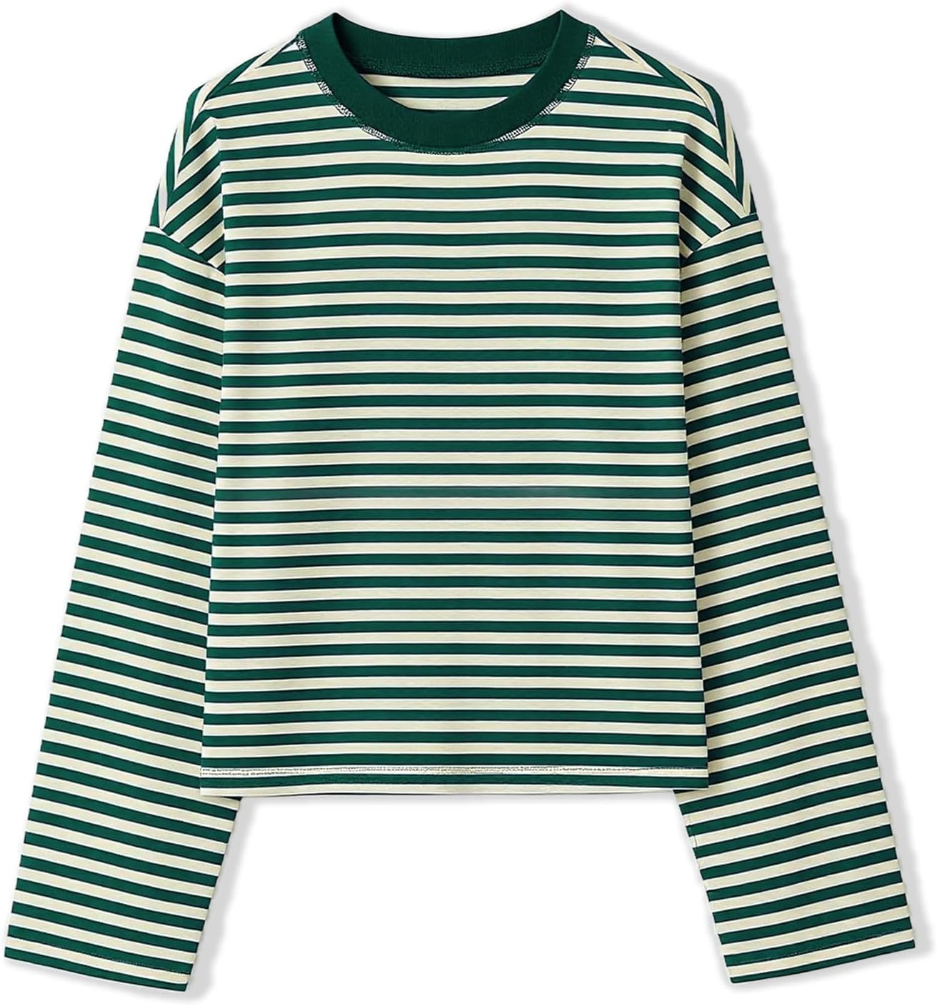 Striped Bloom Long Sleeve Shirt for Women Boxy Tee Top Streetwear | Amazon (US)