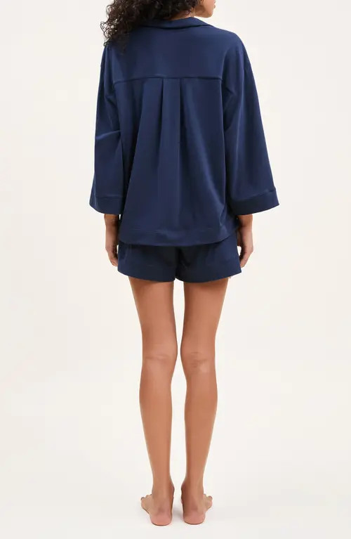 Petite Plume Olivia Pima Cotton Short Pajamas in Navy at Nordstrom, Size X-Large | Nordstrom