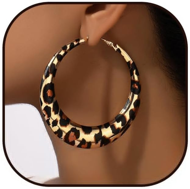 Leopard Print Earrings for Women Leopard Hoop Earrings Large Geometric Hoop Earrings Trendy 90s O... | Amazon (US)