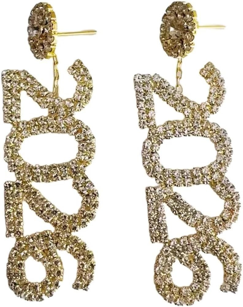 2026 New Year Earrings Sparkly Rhinestone 2026 Letters Tassel Happy New Year Dangle Earrings Eve ... | Amazon (US)