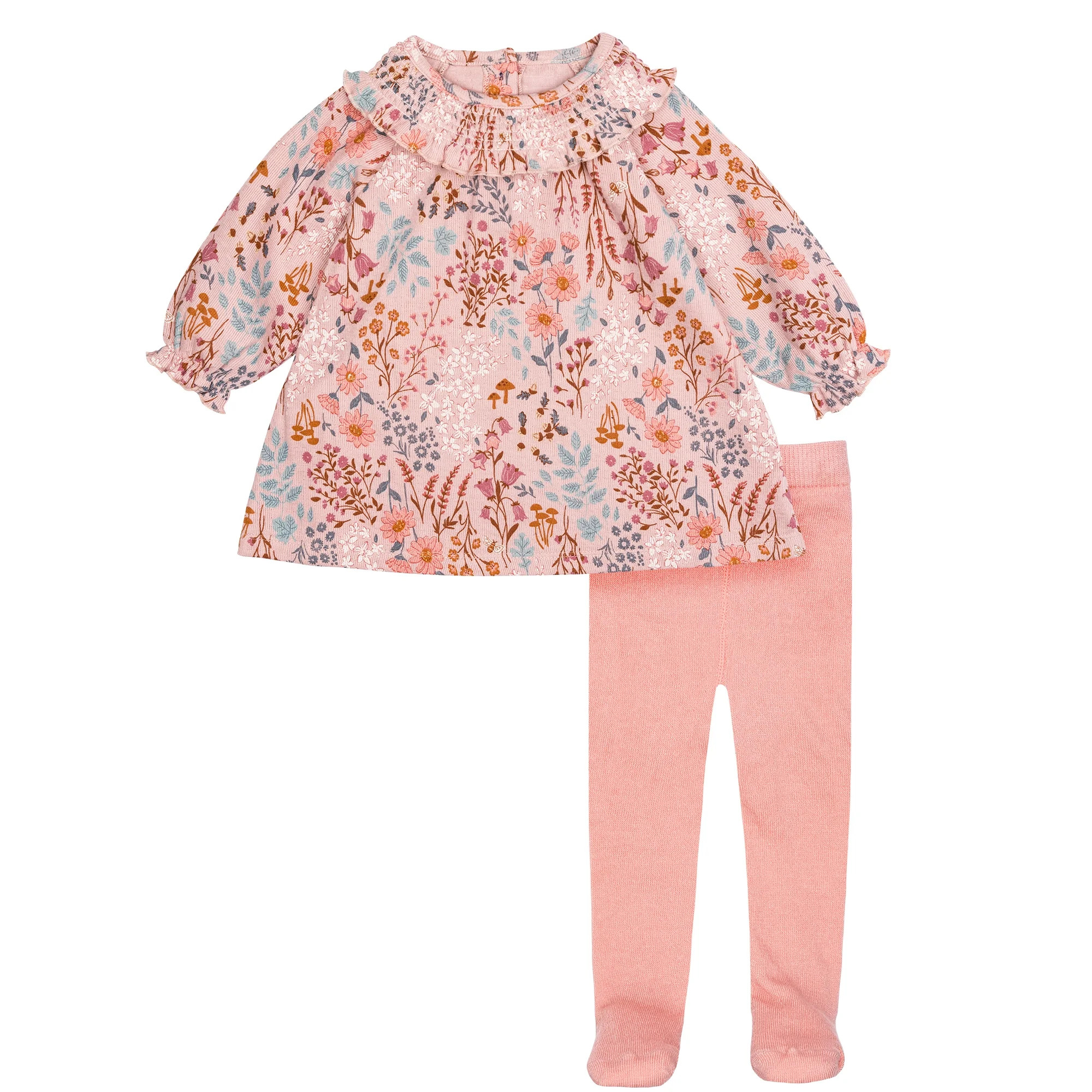 Modern Moments By Gerber Baby Girl Smocked Dress and Tights, 2-Piece Set, Sizes 0/3 Months-24 Mon... | Walmart (US)