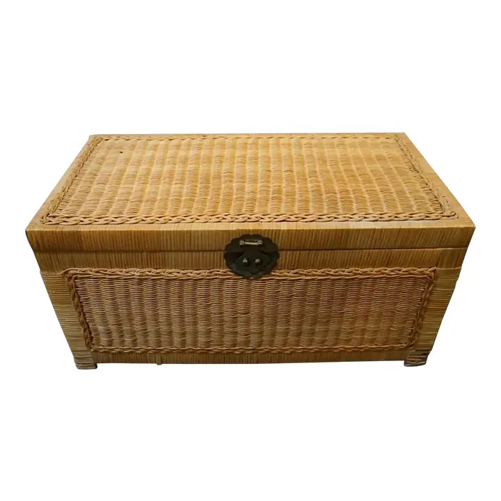 Mid-Century Asian Style Wicker and Brass Blanket Chest | Chairish