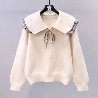 Peter Pan Collar Long-Sleeve Knit Sweater | YesStyle Global