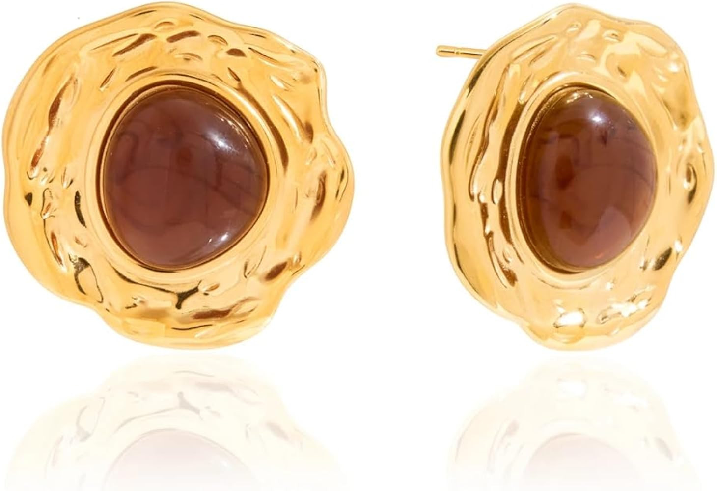Vintage Chunky Stud Earrings for Women, Resin Amber Design, 18K Gold Plated Stainless Steel Trend... | Amazon (US)