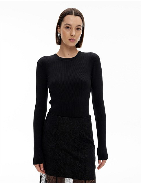 Crew Rib Long Sleeve Knit | David Jones (Australia & New Zealand)