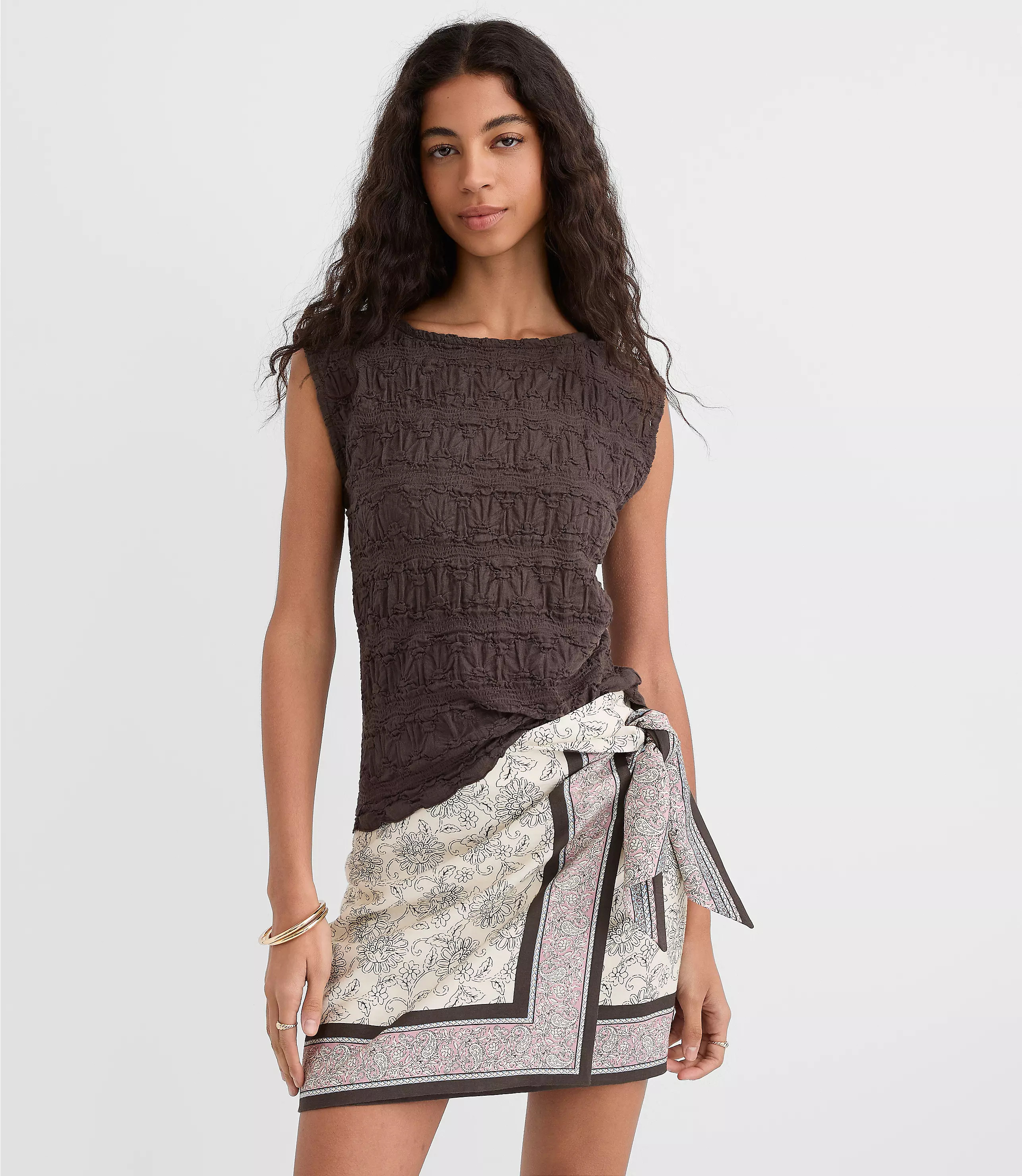 Puckered Ruffle Wedge Top | LOFT