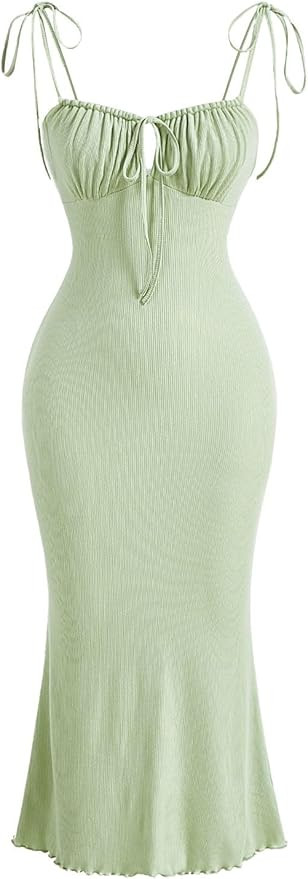 Verdusa Women's Ruched Knot Front Tie Shoulder Sleeveless Fishtail Bodycon Cami Dress | Amazon (US)