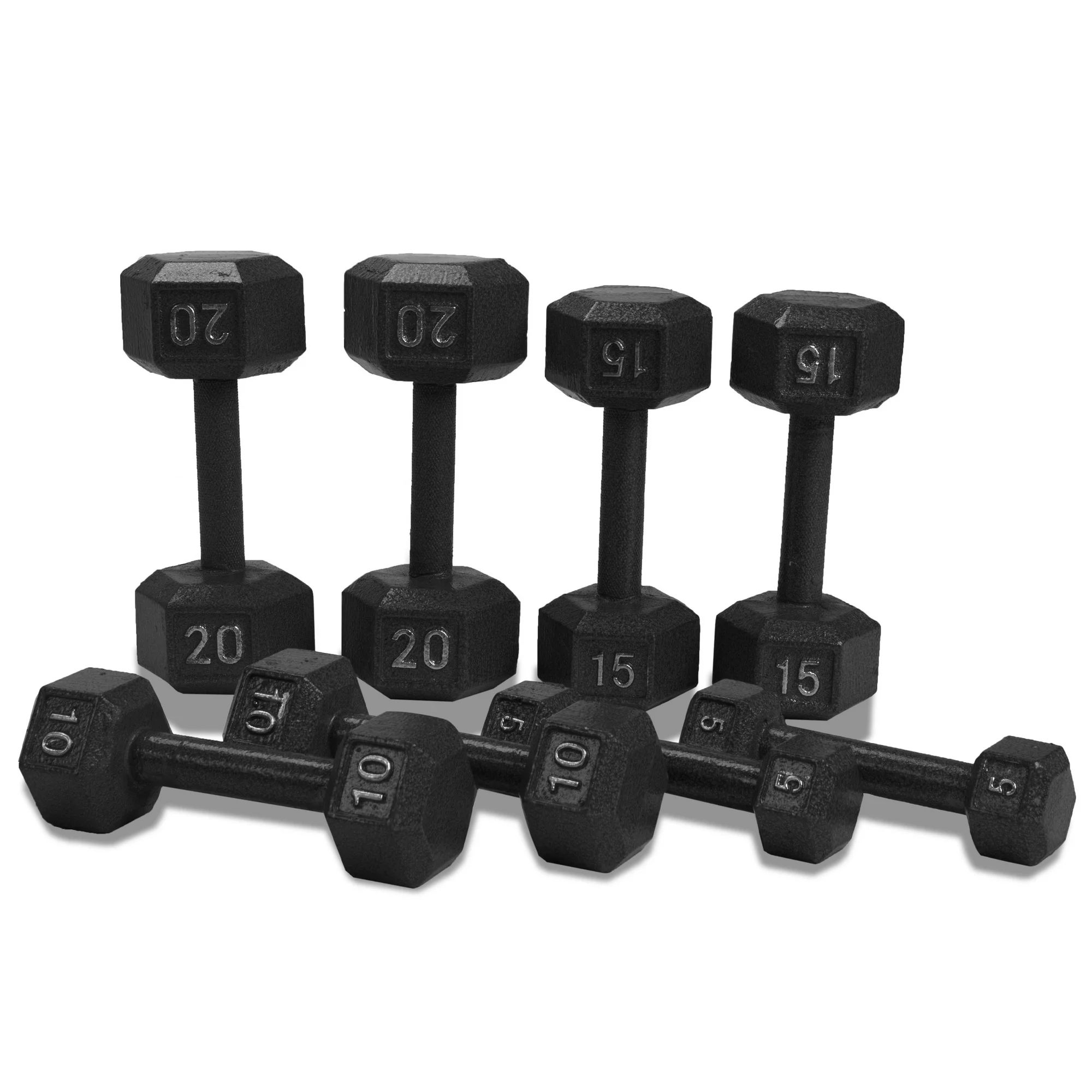 Cap Barbell 100 lb Cast Iron Hex Dumbbell Weight Set with Rack, Black | Walmart (US)