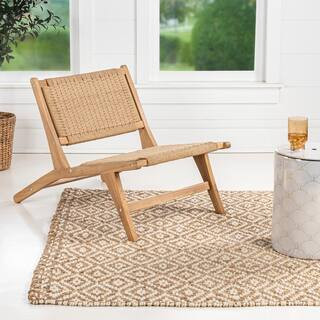 Parker Mid-Century Modern Woven Seagrass Wood Armless Lounge Side Chair, Natural | The Home Depot