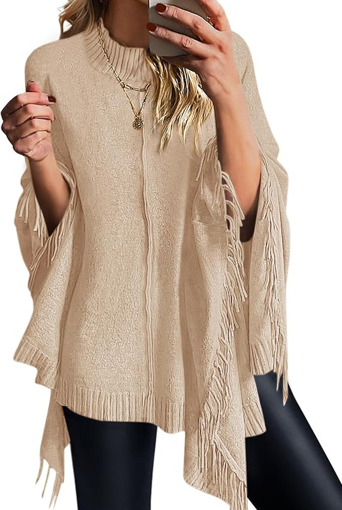 PRETTYGARDEN Women's 2025 Fall Winter Poncho Sweaters Trendy Chunky Knit Fringe Shawls Wraps Pull... | Amazon (US)