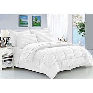 Elegant Comfort Wrinkle Resistant - Silky Soft Dobby Stripe Bed-in-a-Bag 8-Piece Comforter Set -H... | Amazon (US)