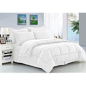 Elegant Comfort Wrinkle Resistant - Silky Soft Dobby Stripe Bed-in-a-Bag 8-Piece Comforter Set -H... | Amazon (US)