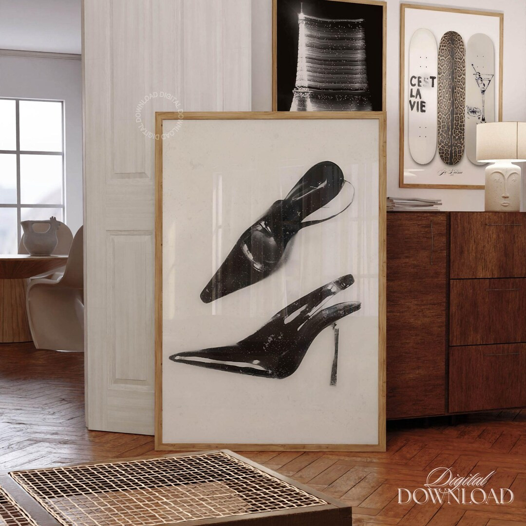 Black and White Heels DIGITAL PRINT Girly Minimalistic Teen Room Decor Luxury Print High Heels Fa... | Etsy (US)