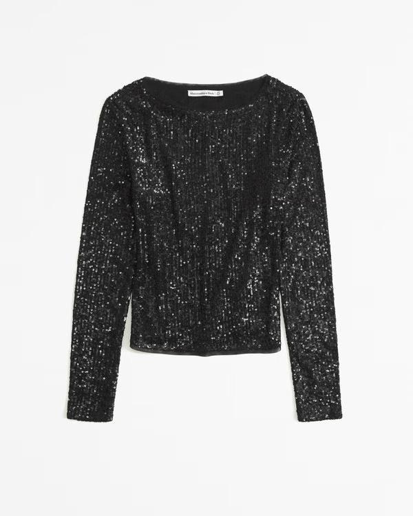 Long-Sleeve Sequin Boatneck Top | Abercrombie & Fitch (US)