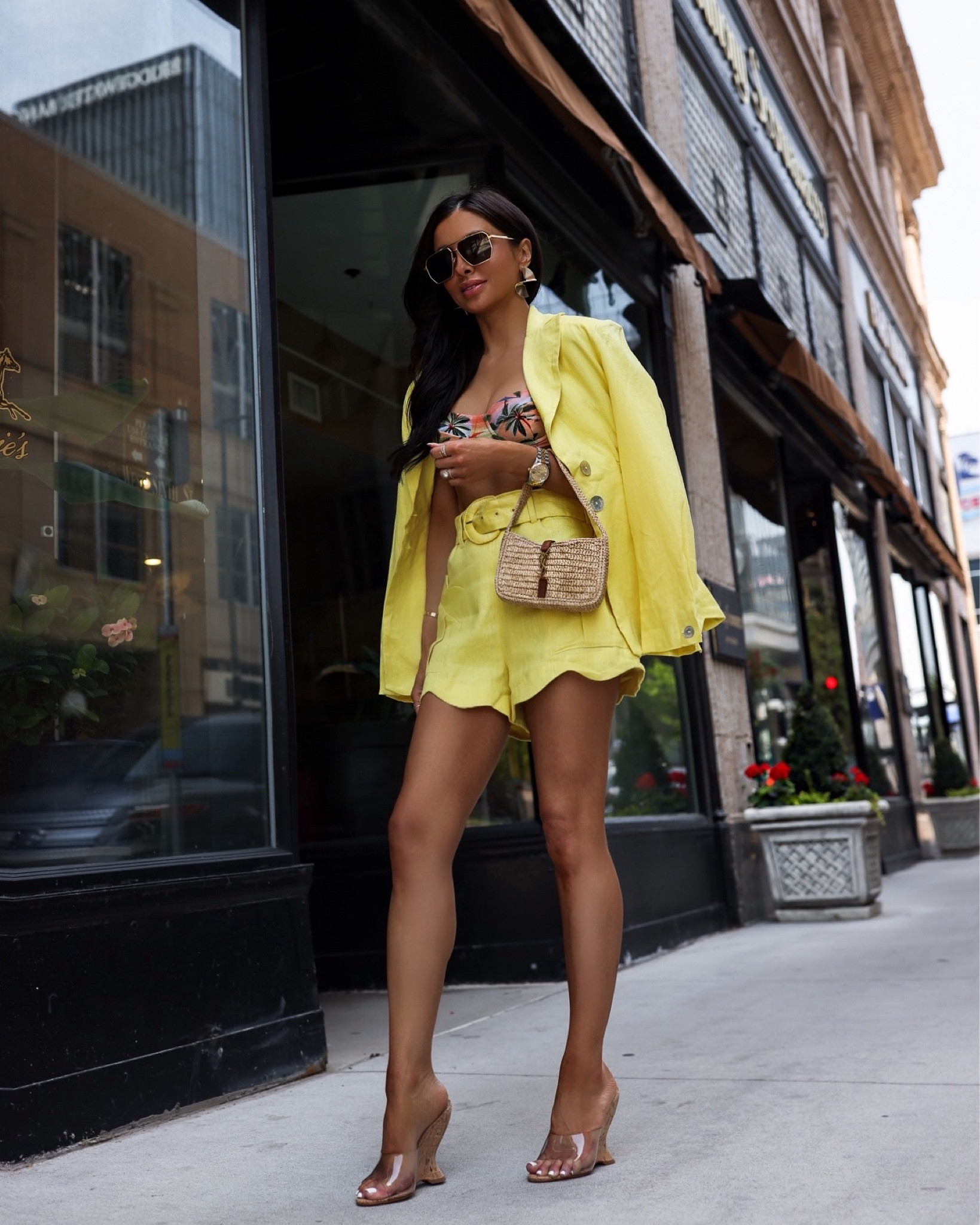 Summer outfit ideas / summer vacation outfit
Farm Rio yellow blazer and shorts linking similar
Farm Rio swimsuit
Schutz sandals 



#LTKStyleTip #LTKSwim #LTKTravel