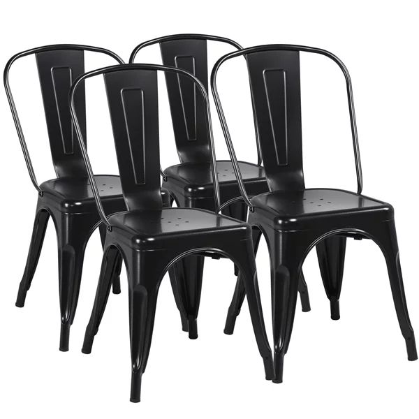 Modern Iron Metal industrial Indoor/Outdoor Dining Chairs, Set of 4, Black | Walmart (US)