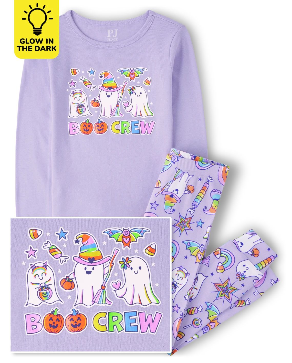 Girls Glow Boo Crew Snug Fit Cotton Pajamas - lovely lavender | The Children's Place