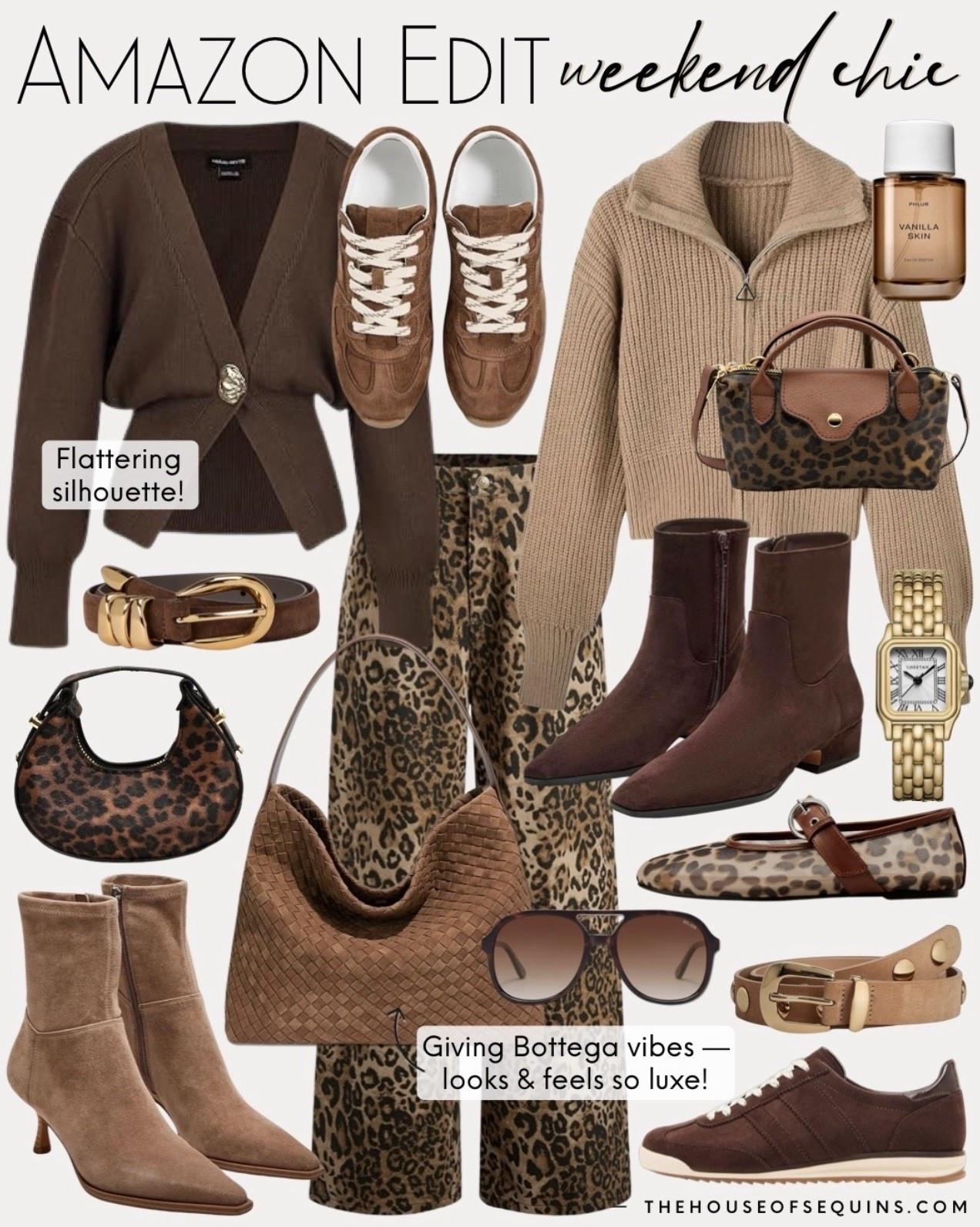 Shop Amazon fashion fall outfit finds! Leopard jeans, polo cardigan, faux suede boots, bottega bag look for less, faux suede bag, leopard Mary Jane flats, leopard bag, chocolate brown sneakers, Cartier watch look for less and more! 

Comment SHOP below to receive a DM with the link to this post on my LTK ⬇ https://liketk.it/5ouL0