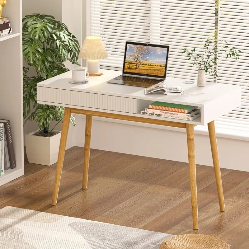 Uboti 42.5'' White Mid Century Modern Writing Desk with Drawer - Small Computer Desk for Home Off... | Walmart (US)