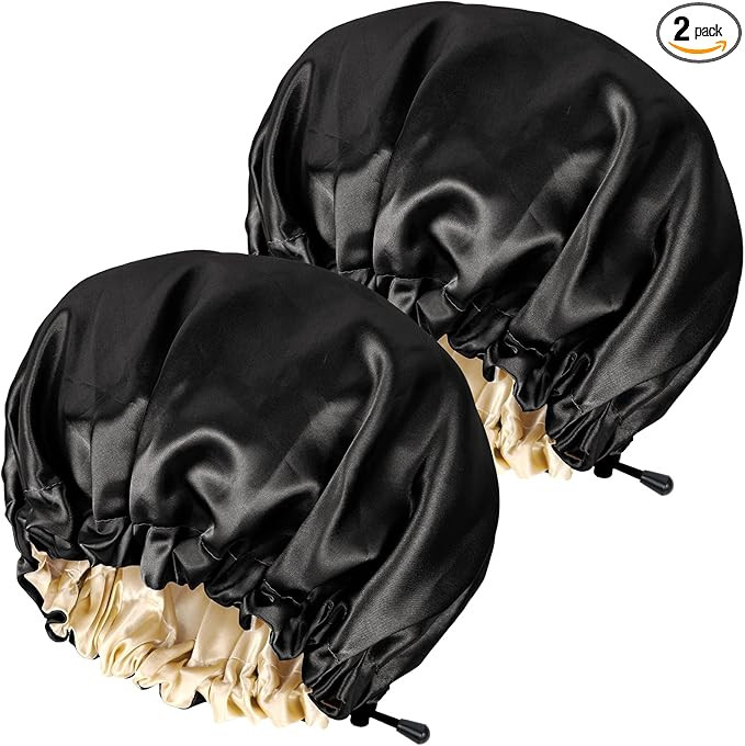 2PCS Satin Sleep Cap,Adjustable Double-Sided Sleep Bonnet,Bonnet Cap for Sleep (2 BLACK) | Amazon (UK)