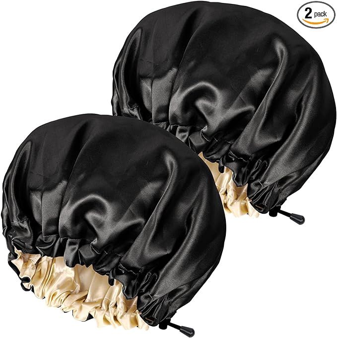 2PCS Satin Sleep Cap,Adjustable Double-Sided Sleep Bonnet,Bonnet Cap for Sleep (2 BLACK) | Amazon (UK)