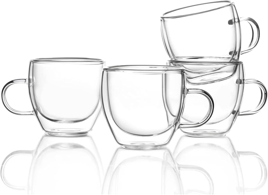 ZONEYILA Double Wall Glass Coffee Mugs Set of 4-6 OZ Insulated Coffee Cups - Clear Glass Drinkwar... | Amazon (US)
