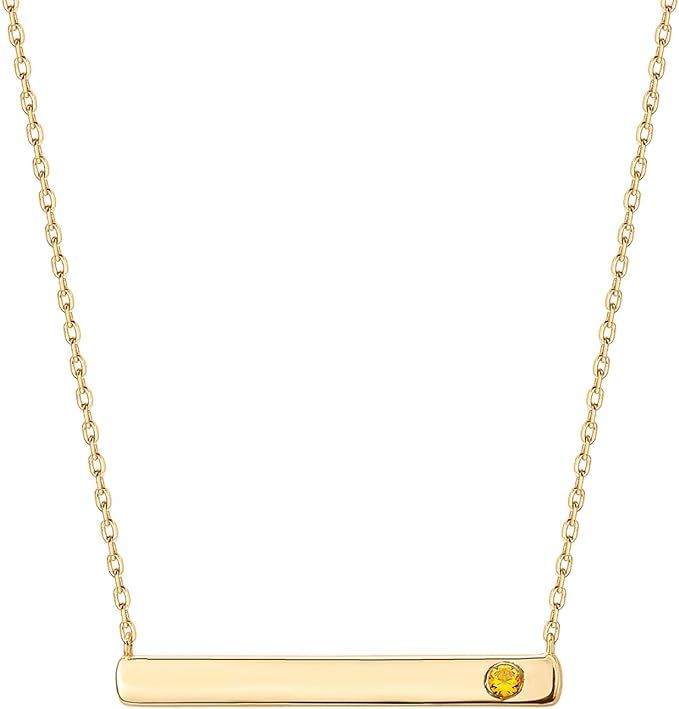 PAVOI 14K Gold Plated Crystal Birthstone Bar Necklace | Dainty Necklace | Gold Necklaces for Wome... | Amazon (US)