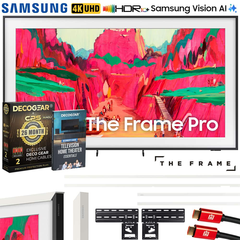 Samsung - 85"" The Frame Pro Neo QLED 4K TV (2025) w/ White Bezel + Protection Bundle | Best Buy U.S.