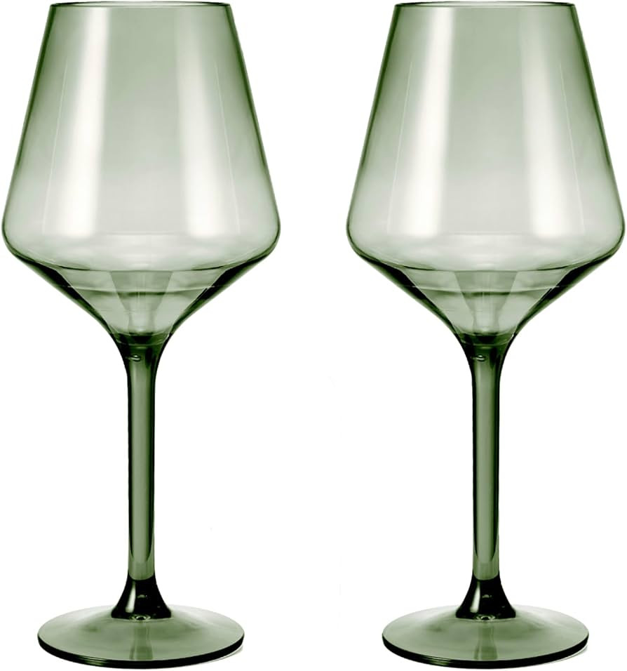 Muted Green Shatterproof Tritan Stemmed Wine Glasses, Acrylic Glasses Tritan Drinkware, Unbreakab... | Amazon (US)