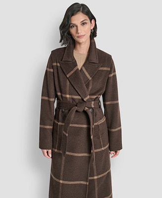 Women's Notch Collar Belted Wrap Coat | Macy's