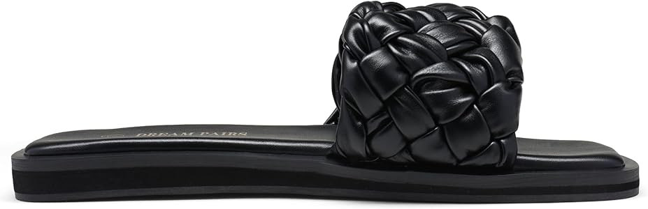 DREAM PAIRS Women's Square Open Toe Slide Sandals Cute Slip on Braided Strap Rhinestone Flat Sand... | Amazon (US)