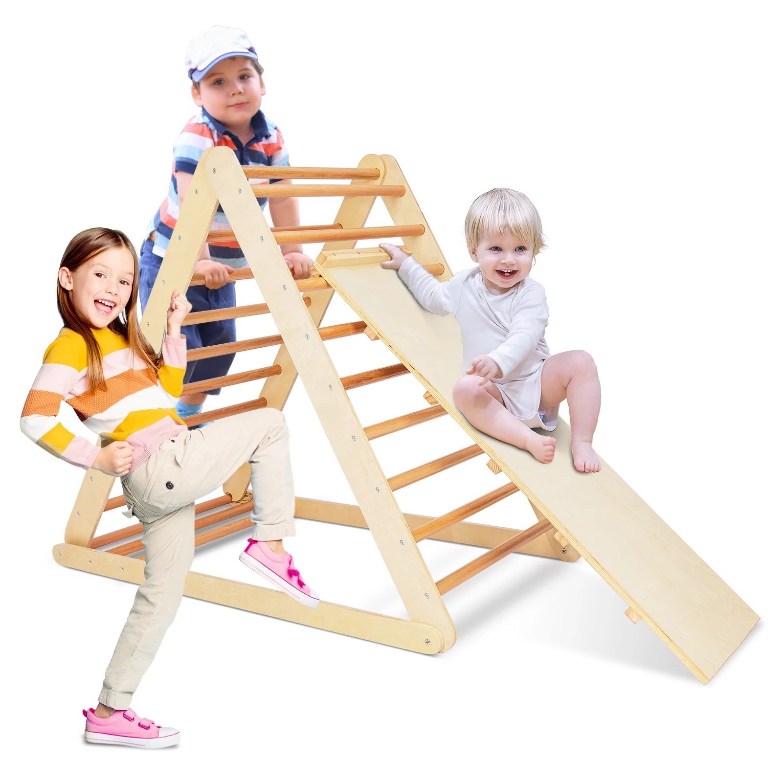 Foldable Climbing Triangle Ladder With Ramp,2-in-1 Wooden Triangular Climber for Climbing and Sli... | Walmart (US)