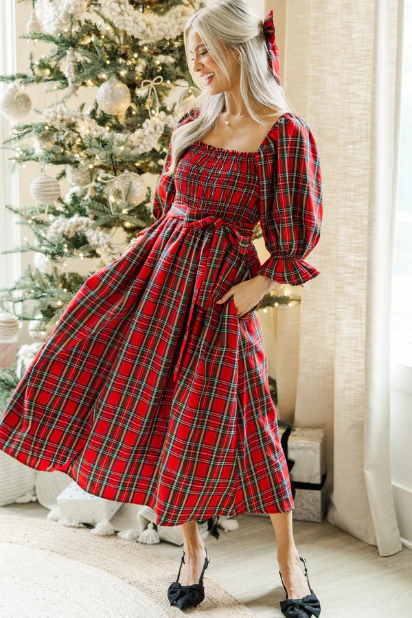 All I Want Red Tartan Plaid Midi Dress | The Mint Julep Boutique