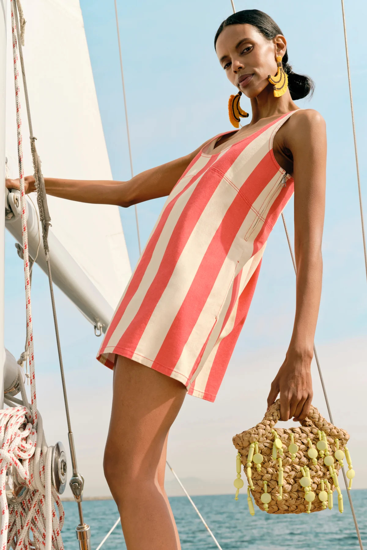 Sahara Striped Denim Dress in Venetian Red Stripe | Simon Miller