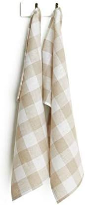 Solino Home Buffalo Check Kitchen Towel - 100% Pure Linen 16.5 x 26.5 Inch Set of 2 - Natural Fab... | Amazon (US)