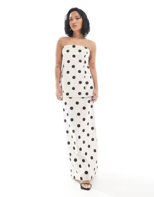 4th & Reckless Petite exclusive linen blend bandeau longline top and maxi skirt set in cream polk... | ASOS (Global)