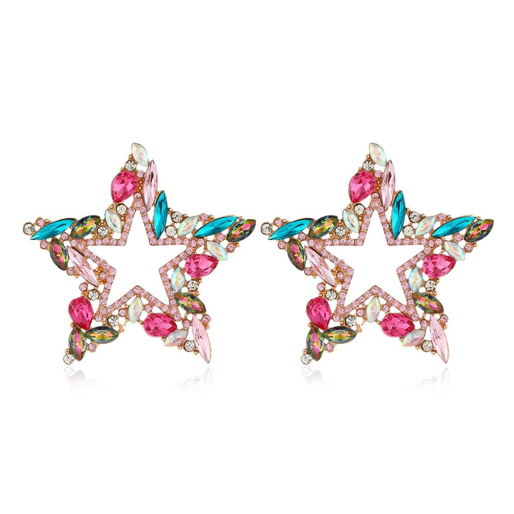 Chunky Star Sparkly Rhinestone Earrings Colorful Crystal Exaggerate Big Star Drop Earings Birthda... | Amazon (US)