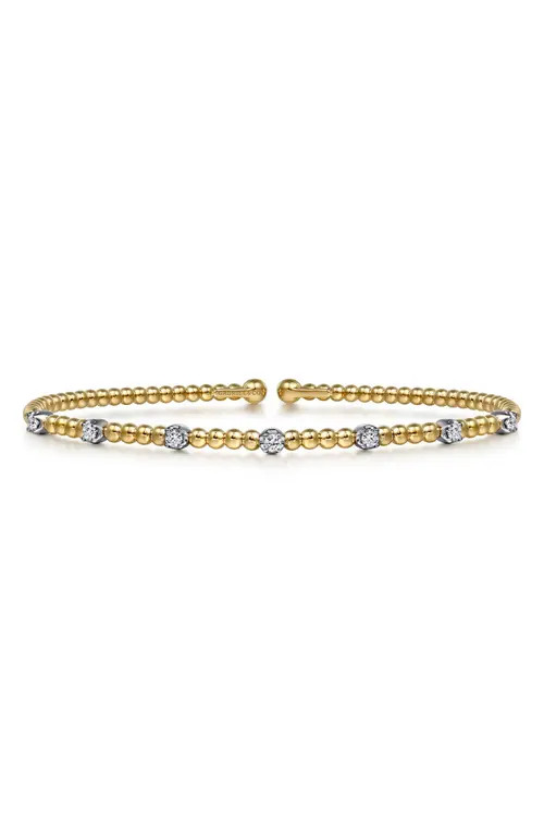 Gabriel & Co. Bujukan Diamond Station Beaded Cuff Bracelet in Two Tone at Nordstrom, Size 5.75 | Nordstrom