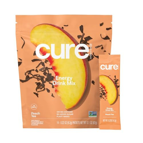 Cure Hydration Performance | Plant-Based Electrolyte Energy Drink Mix | No Added Sugar | Dehydration Relief Powder | 100mg of Caffeine | Non-GMO | Vegan | Pouch of 14 Packets - Peach | Amazon (US)
