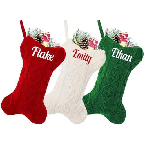 Ulico Personalized Dog Christmas Stockings,Custom Pet Bone Shape Stocking Embroidered Name for Doggie, 16.5” Large Knit Monogram Xmas Stockings for Fireplace Holiday Decor (1 Pcs) | Amazon (US)