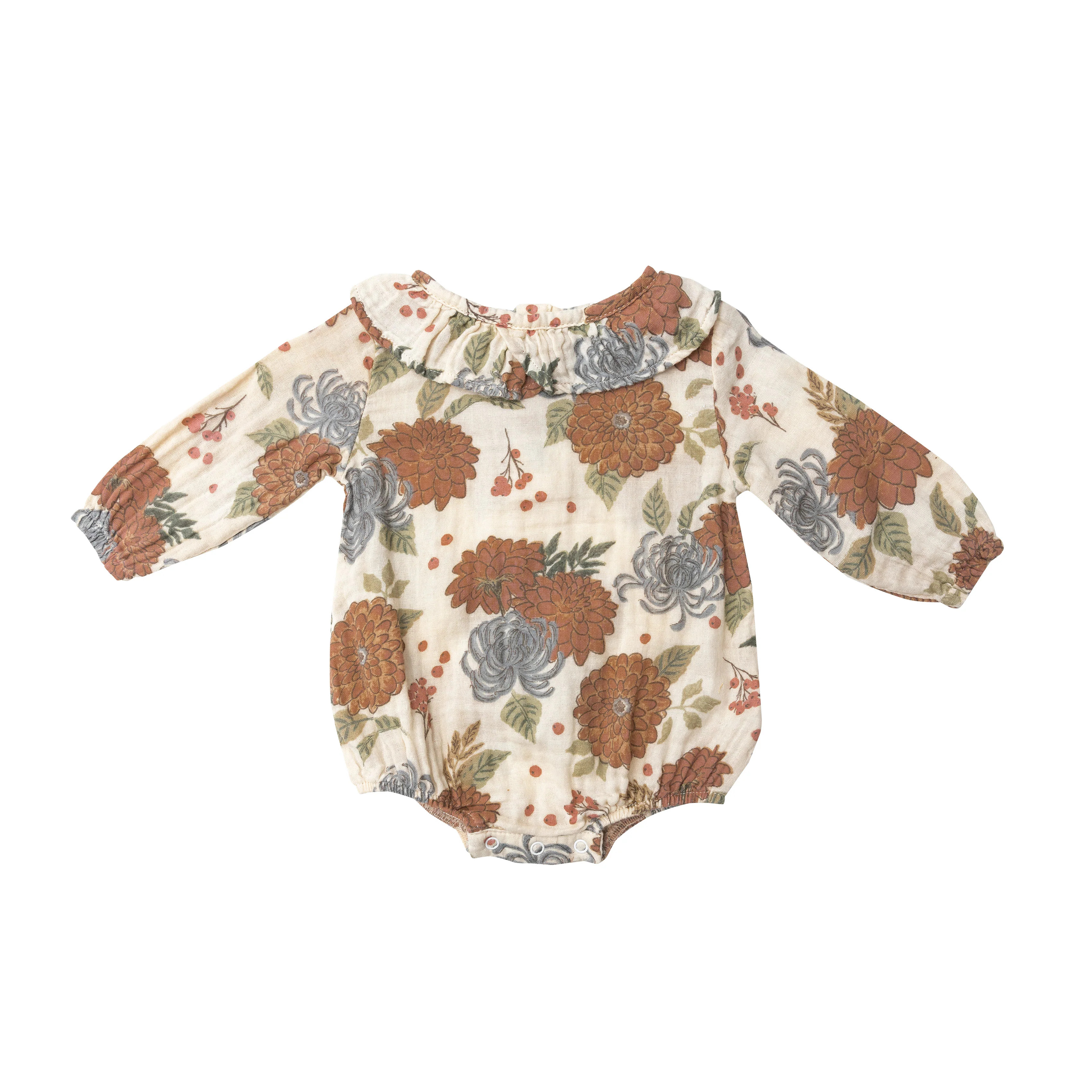 Muslin Ruffle Collar Bubble Bodysuit, Fall Dahlias | SpearmintLOVE